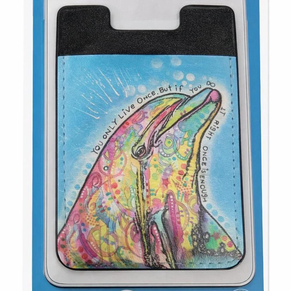 Enjoy It LLC - Dolphin Phone Pocket by Dean Russo – Stick-On Card Holder – New
